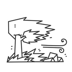 windblown stone grass tree in doodle cartoon style
