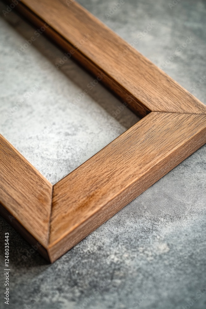 Poster a close-up view of a wooden frame on a table, suitable for use in photography or crafting contexts