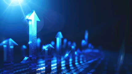 Digital futuristic business growth up arrows on blue background. Generated AI image