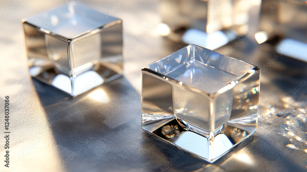 Poster realistic set of 3d glass cubes isolated on transparent background. vector illustration of empty cry