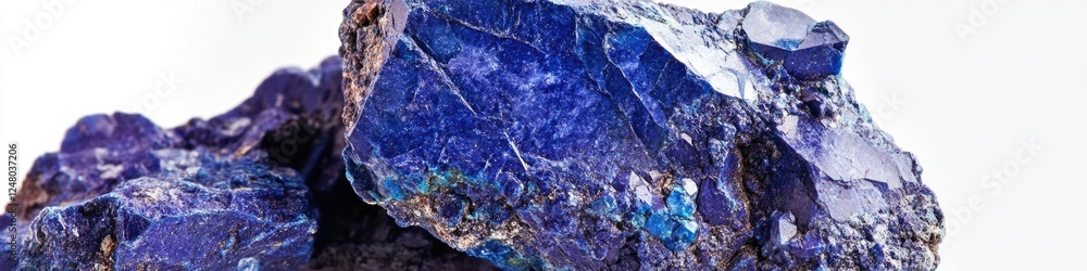 Poster close-up of a blue rock on a white background, suitable for use in designs related to nature and geo