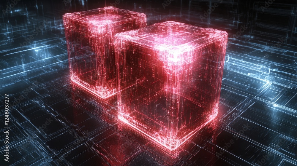 Aufkleber abstract glowing cubes digital data network technology innovation