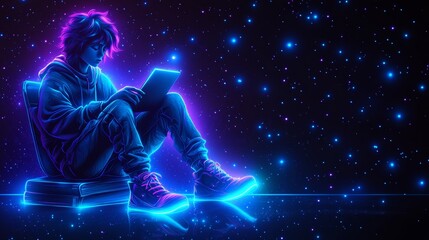 Digital Persona in a Cosmic Nebula Futuristic Glow Abstract Art