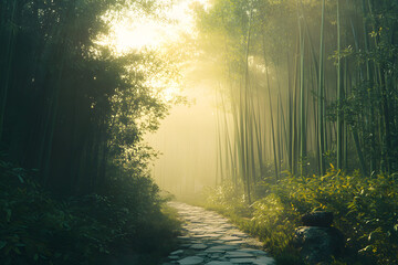 Naklejka premium morning bamboo forest