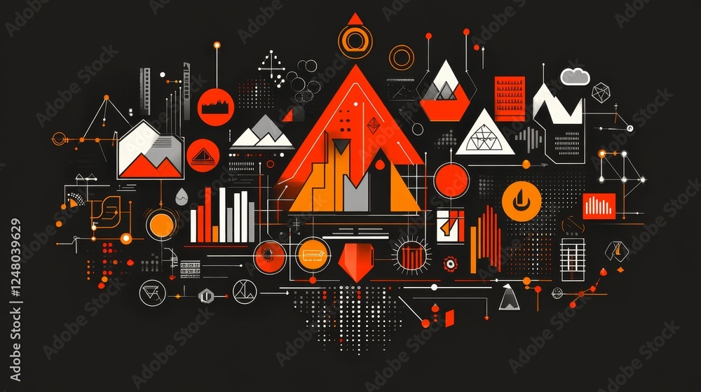 Poster abstract orange and black data visualization chart graphic design element