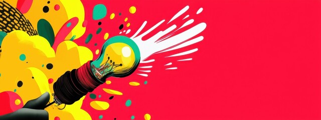 Creative light bulb illustration with vibrant colors and splash effect on bright background