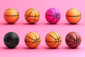 Pink studio scene with various basketballs