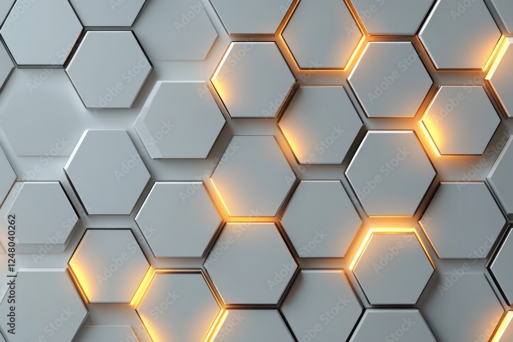 Poster A close-up shot of a collection of glowing hexagons, perfect for representing data visualization or futuristic concepts