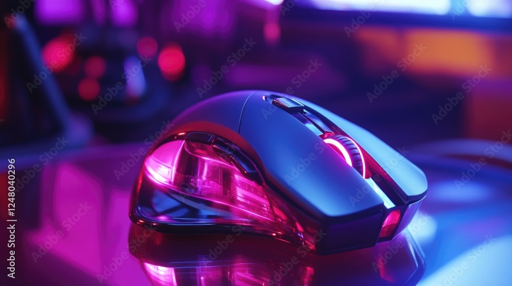 Poster a computer mouse sitting on a table, ready for use