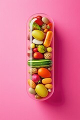 A colorful mix of fresh fruits and vegetables in small pills, ideal for illustrations or still life photography