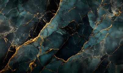 Fototapeta premium turquoise and black marble with gold streaks, Generative AI