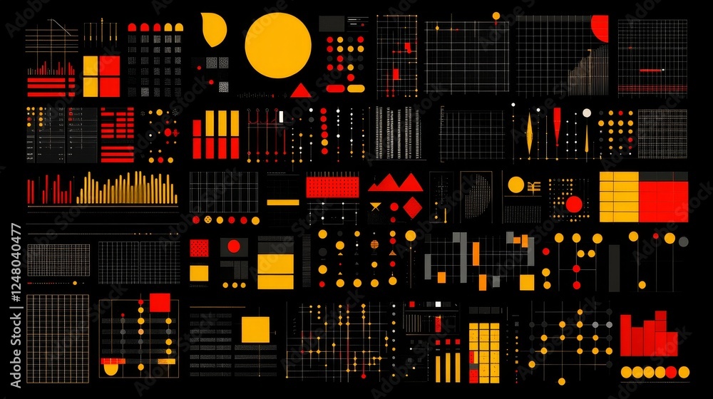 Poster abstract data visualization red yellow black geometric infographic design technology background