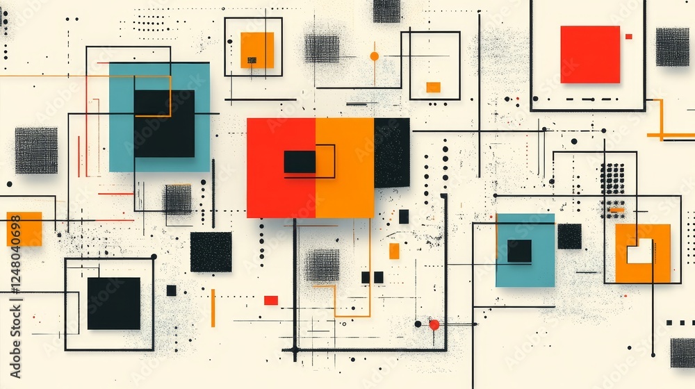 Poster abstract geometric design colorful squares lines intersections modern art