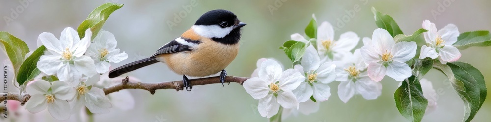Poster a small bird sits on the branch of a tree, possibly waiting for food or observing its surroundings