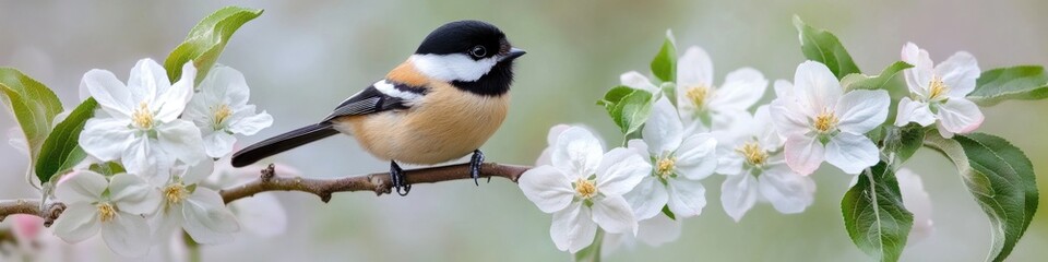 Fototapeta premium A small bird sits on the branch of a tree, possibly waiting for food or observing its surroundings