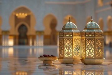 Ramadan lanterns mosque dates reflection serenity