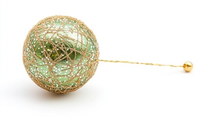 A green and gold Christmas ornament on a white background, perfect for holiday decorations or gift wrapping