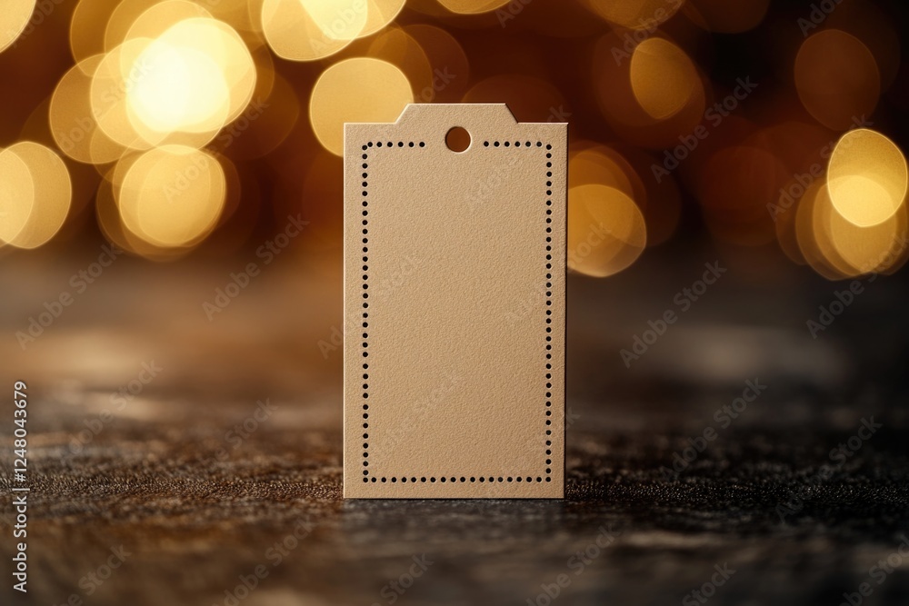 Poster a blank tag sits on a wooden table, ready for customization