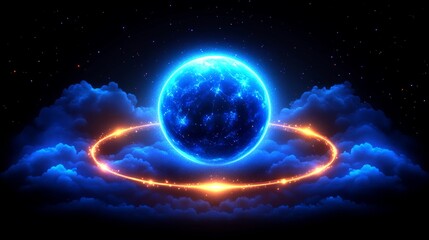 Fototapeta premium Celestial Orb Enveloped in Glowing Nebula Cosmic Energy Sphere Mystical Fantasy Art