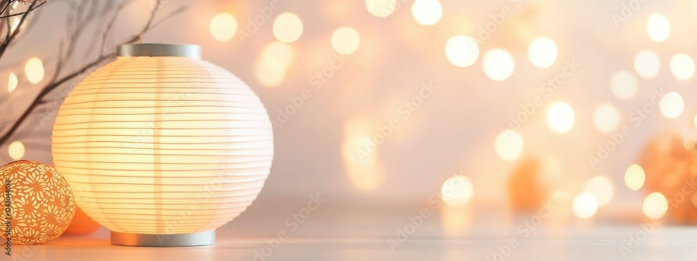 Poster serene lantern on soft background with bokeh lights creating a warm and inviting atmosphere for fest