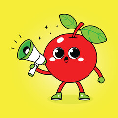 Apple Announcement cartoon character with a happy, smiling face illustration