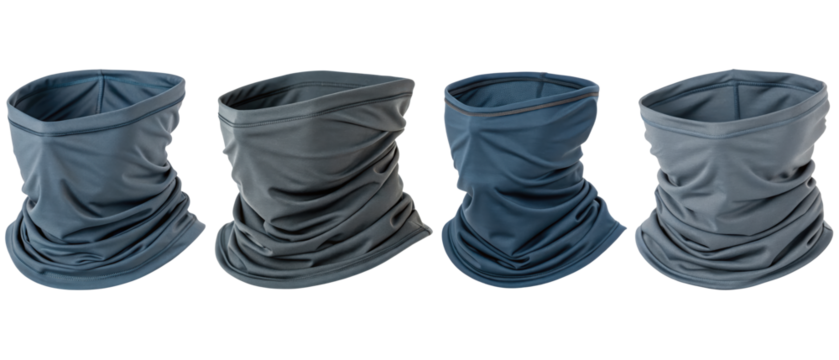 Four gray neck gaiters isolated with transparent background - Powered by Adobe