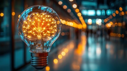 Illuminated brain lightbulb, ideas, city hall