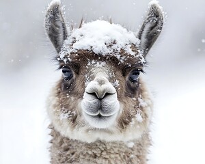 Obraz premium Snowy Llama Portrait in Winter Landscape