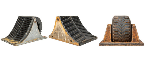 Three wheel chocks isolated with transparent background