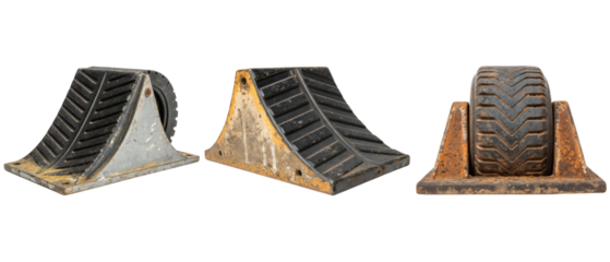 Three wheel chocks isolated with transparent background
