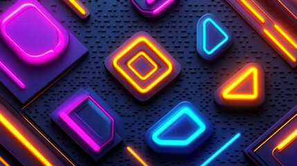Abstract Neon Shapes Geometric Background Digital Art Design Trendy vibrant glowing lines pattern