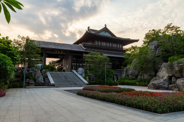 Obraz premium pavilion in the park at sunset