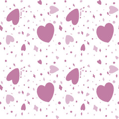 Happy Valentine's Day hand drawn pattern with pink hearts.