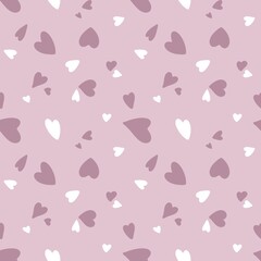 Happy Valentine's Day hand drawn pattern with pink hearts.