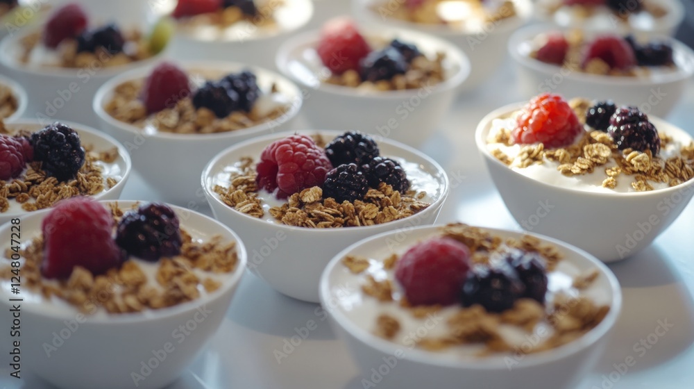 Poster Close-up view of small bowls of food on a table, perfect for editorial use or as a design element