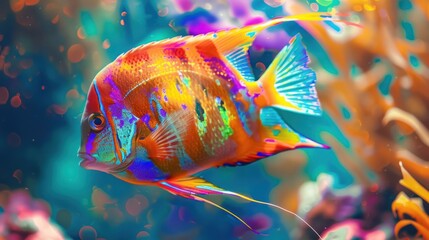 Beautiful fish underwater ocean animal in style of pop art vibrant color background. Generated AI