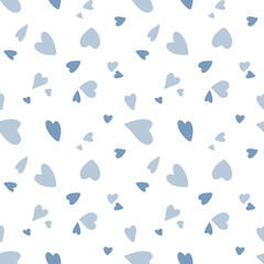 Happy Valentine's Day hand drawn pattern with blue hearts.