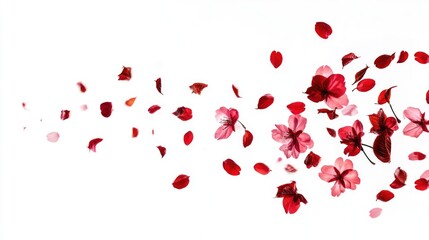 A bunch of red and pink flowers floating in mid-air, great for use in fantasy or magical scenes
