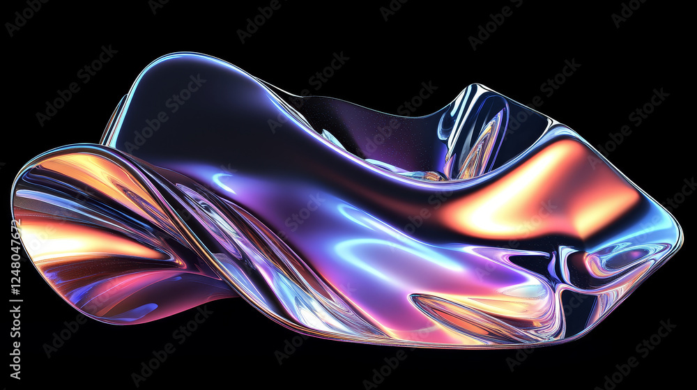 Aufkleber 3d y2k hologram shape. abstract liquid figure render. geometric glass element object with iridescent