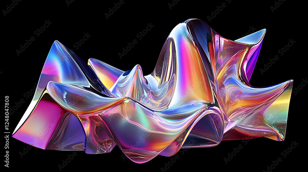 Aufkleber 3d y2k hologram shape. abstract liquid figure render. geometric glass element object with iridescent
