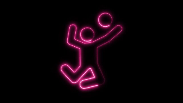 Glowing Neon Volleyball Icon Isolated, HD Video Motion Graphic Animation on Black Background