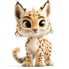 Fototapeta premium Serval Cat on White Background, CGI Render