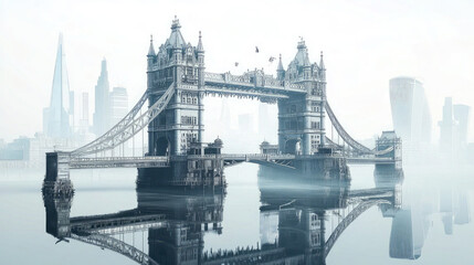 Obraz premium Surreal Reflection of Tower Bridge in Water - London Landmark Concept