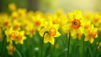 Daffodils swaying in a field of yellow and orange flowers, yellow, blooms