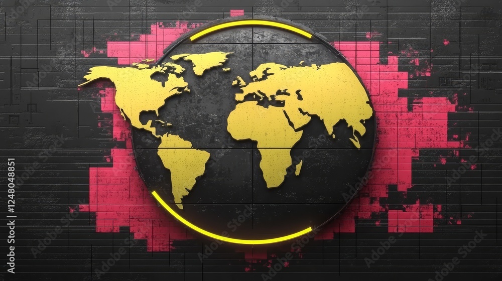Aufkleber global network connection abstract world map neon grunge texture background