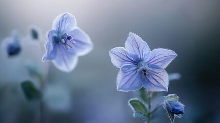 close up of delicate blue flowers with soft petals and fine details, showcasing nature beauty