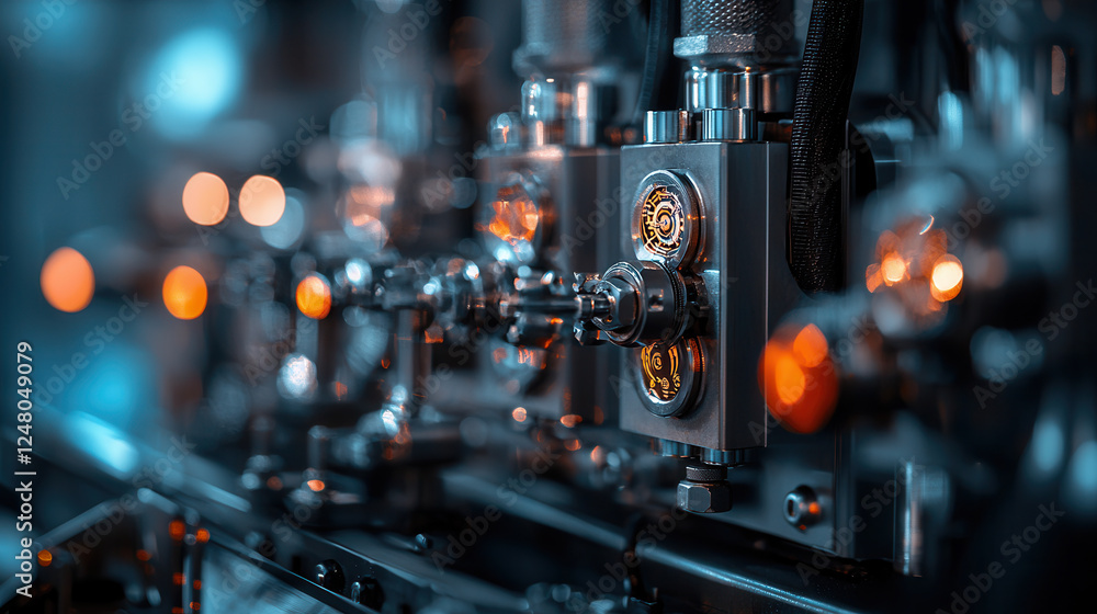 Aufkleber close up of green technology device showcasing intricate mechanical components and glowing elements,