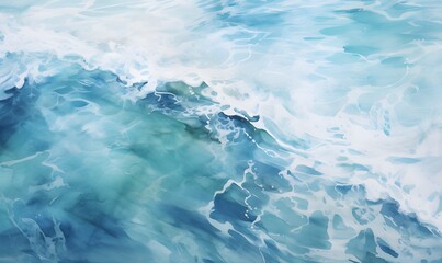  waves calm caribbean water ocean watercolor, Generative AI