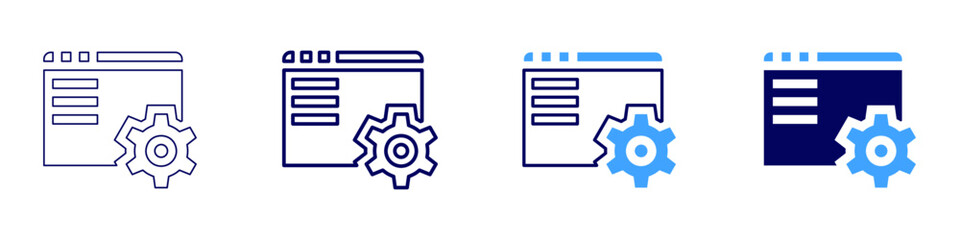 Data-driven development icon in 4 different styles. Thin Line, Line, Bold Line, Duotone. Duotone style. Editable stroke