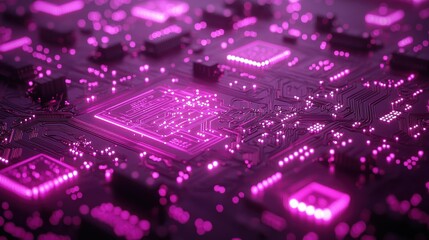 Obraz premium Illuminated Circuit Board, Close-up, Technology, Abstract Background
